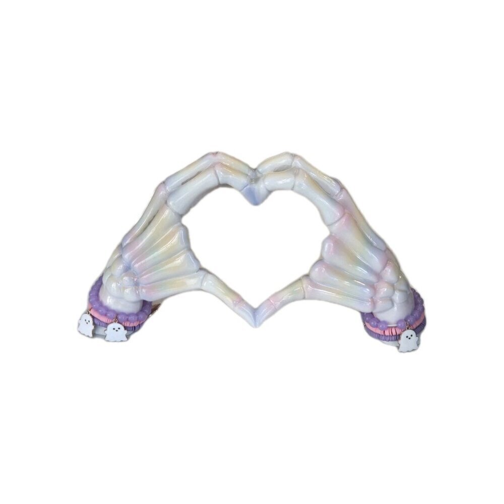 New LRG Pink Purple Skeleton Heart Hands Sculpture Love Halloween Holiday Decor - Picture 2 of 2